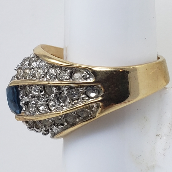 14K GE blue & clear crystal dome ring - Picture 3 of 10